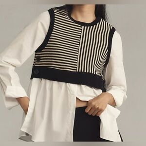 Maeve Long-Sleeve Linen Twofer Sweater Vest Top